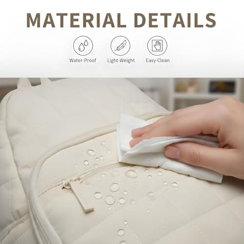 KAILUOLAI Quilted Backpack, Water-Resistant Nylon Bookbag for 15.6 Inch Laptop, College Bookbag Travel Backpack for Men Women (Off-white)