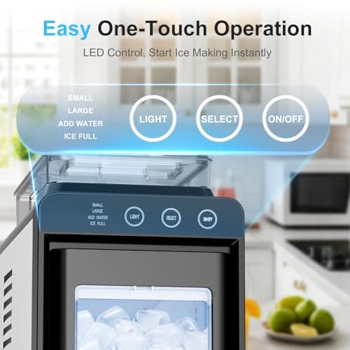 Kismile Countertop Ice Maker, Portable Ice Maker Machine 26lbs/24H, Dual Water Tank Design, Small & Large Bullet Ice, Self-Cleaning, Internal Lighting for Home Kitchen, Office & RV