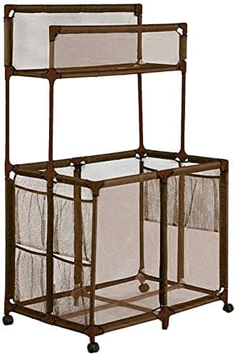 Essentially Yours Pool Storage Equipment Organizer Holder - Noodles, Toys, Balls and Floats Mesh Rolling Double Decker Bin, Large with Noodle Holder, (35.3" W x 23" L x 59.4" H), Brown Style 561935