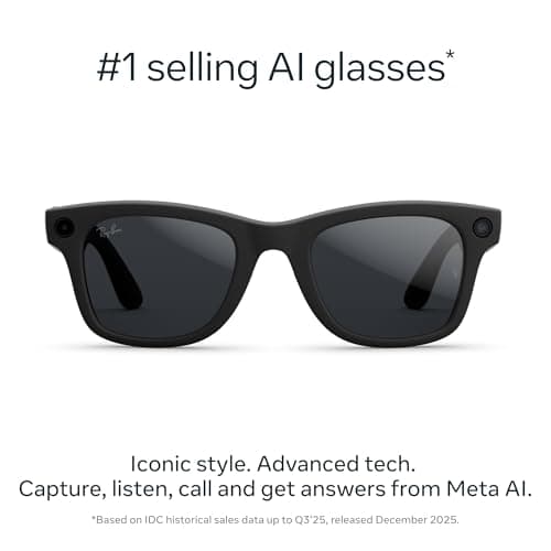 Ray-Ban Meta (Gen 2), Wayfarer, Matte Black | Smart AI Glasses for Men, Women — 2x Battery Life — 3K Ultra HD Resolution — 12 MP Ultra-Wide Camera, Audio, Video — Transitions® Grey Lenses