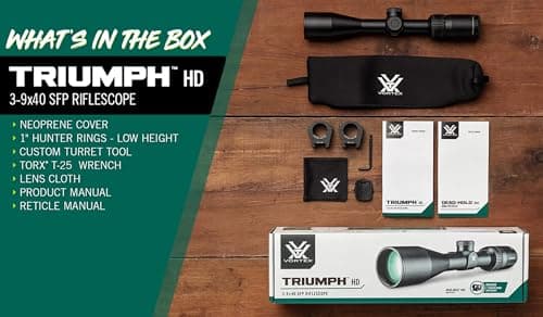 Vortex Triumph HD 3-9x40 Second Focal Plane, 1-inch Tube Riflescope Kit - Dead-Hold BDC (MOA) Reticle, 1" Hunter Rings - 0.90" Low Height, Neoprene Cover - Unlimited, Unconditional Warranty