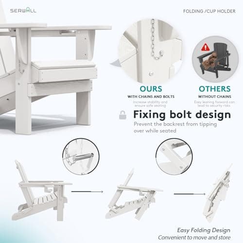 SERWALL Adirondack Chair with Cup Holders - Composite Adirondack Chairs Set of 2 HDPE Outdoor Chairs All Weather Use- White