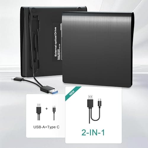 juwuoi External CD/DVD Drive for Laptop PC CD DVD Player USB 3.0 Portable Optical Drive CD Burner Compatible with Windows 10 11 Linux Mac OS (Black)