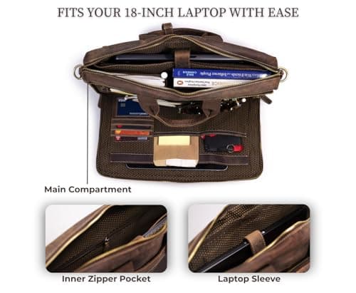 Leather Messenger Bag for Men - Laptop Case, Office Briefcase, Computer Satchel for Laptops
