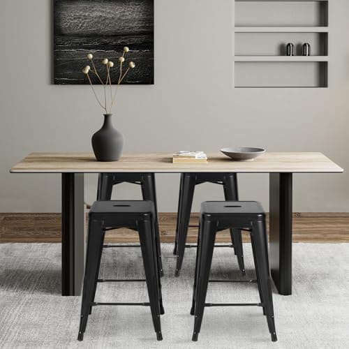 FDW Metal Bar Stools Set of 4 Counter Height Bar Stools 24 Inches Industrial Bar Chairs Patio Stool Stackable Backless Stool Indoor Outdoor Metal Kitchen Stools Bar Chairs (Black, 24")