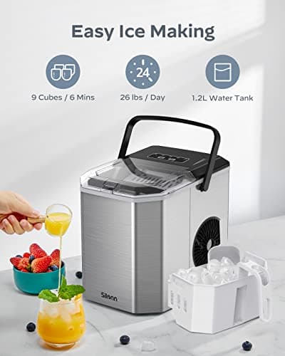 Silonn 2″ Sphere Ice Maker, Clear Ice Ball Maker with Slow-Melting, 4 pcs in 35 Mins, 144 pcs/Day, Crystal Sphere & Rapid Sphere Technology, Self-Cleaning Ice Maker Countertop Ideal for Whiskey