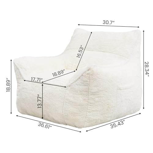 Cvortll Bean Bag Chair, Bean Bag Sofa, Faux Fur Bean Bag Chairs,with armrests and a Sturdy backrest, Suitable for Apartments, Living Rooms, bedrooms, Games, Reading (White)