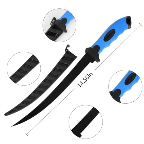 Fish Fillet Knife Set, For Trout Fishing Catfish Cleaning and Meat Cutting, Stainless Steel Blade , Includes 5", 6", 7", 9", XL 9" knife, Sharpening Rod, Glove, Towel, Storage Bag. For Kitchen, Boat