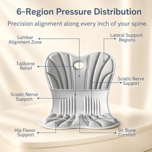 Ergonomic Lumbar Support Cushion for Back Support & Pain Relief | 6-Zone Pressure Distribution Posture Corrector for Office Chair, Car Seat, Desk, etc. | Great as a Gift (Gray)