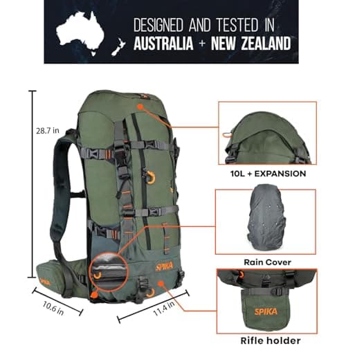 SPIKA Hunting Backpacks for Men, Meat Hauler Frame Pack with Rifle Holder, 40L/80L Extendable + Capacity for Bow Rifle Gun