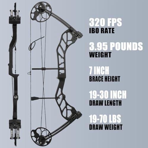 AMEYXGS Archery E8 Compound Bow Set for Adults and Teens RTH Hunting and Target Practice 19”-30” Draw Length,19-70 Lbs Draw Weight,up to IBO 320 fps,Limited Life-time Warranty