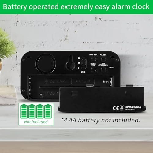 Alarm Clock, LED Digital Clock, Small Wall Clock, Battery Operated, Adjustable 3-Level Led Brightness, Dim Night Mode, 12/24Hr, Cordless, Constantly 1.2'' Digits Display for Bedroom/Travel,Easy to Set