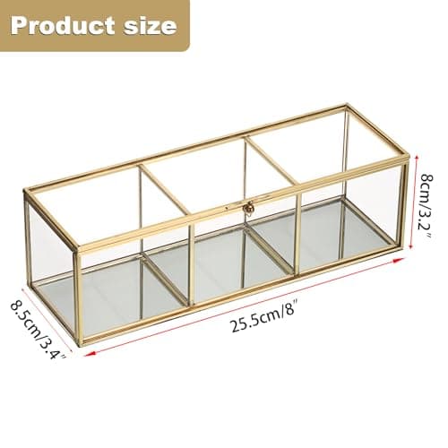 JUXYES JUXYES Clear Glass Watch Display Case with 3 Slots, Luxury Brass Glass Watch Organizer Holder Stand with White Watch Pillow, Modern Transparent Watch Collection Box for Men and Women, Gold