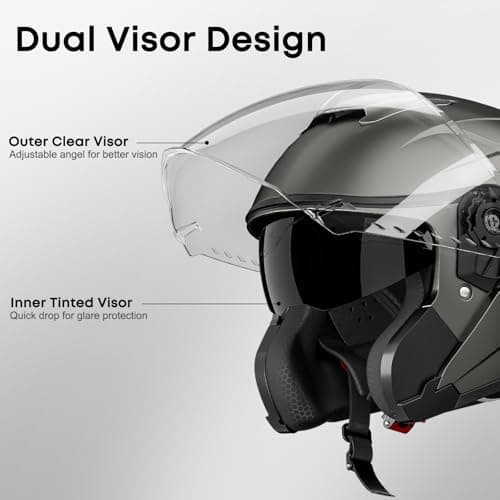 Motorcycle Helmets for Adults, Open Face Motorcycle Helmet with Dual Visor, Casco para Moto DOT Certified, ATV Dirt Bike Snowmobile Motocross Helmet for Men Women, Quick Release Strap, AP-836