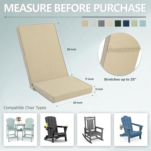 Adirondack Chair Cushions Set of 2 - Removable Covers, Water-Repellent & Fade-Resistant Faux Linen, Securing Straps, Non-Slip Bottom, Fit for Most Outdoor Adirondack & Rocking Chairs - Nature