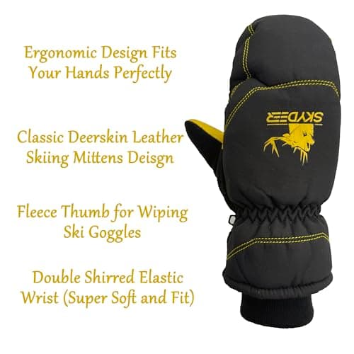SKYDEER Warm Ski Mittens with Soft Premium Deerskin Leather and 150G 3M Thinsulate Insulation (SD8753M, Unisex)