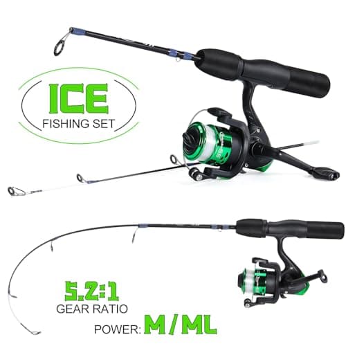 Sougayilang Ice Fishing Rod and Reel Set, Ice Fishing Includes Ice Jigs, Lures, and Essential Tackle,27" Medium/Light Power Ice Spinning Rod,EVA Foam Grip Handle