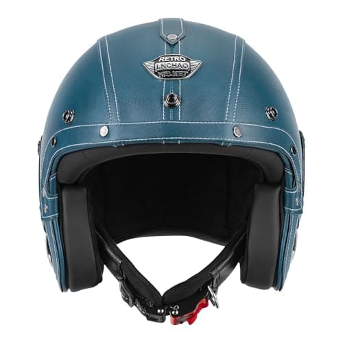 Handmade Leather 3/4 Open Face Motorcycle Helmet Retro Vintage Style DOT Approved Adult Half Helmet for Men Women Motorbike Moped Cruiser Scooter