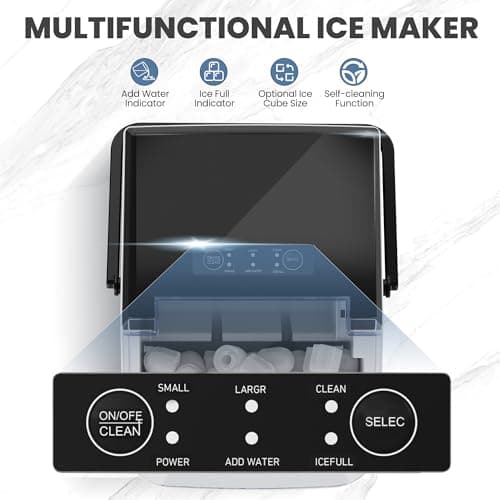 DUMOS Countertop Ice Maker with Handle, 26lbs/24H Portable Ice Machine, 9 Bullet Ice Cubes Ready in 6 Mins, Self-Cleaning, Quiet Compact Ice Maker for Home, Kitchen, RV, Camping, Modern Black