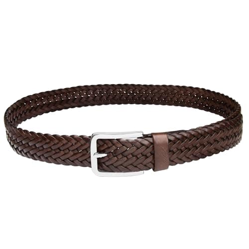 Falari Men's Braided Belt 100% Genuine Leather Stainless Steel Buckle 35mm
