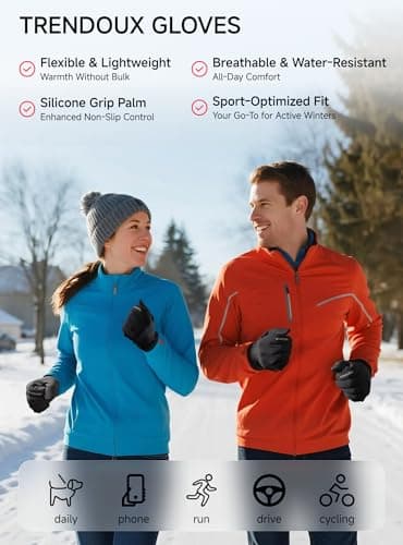 TRENDOUX Winter Gloves for Men Women: 100% Waterproof Windproof Thin Touchscreen Gloves Anti-Slip, Mens Womens Warm Lightweight Glove Polar Fleece Lined for Driving Running Riding Cycling Typing