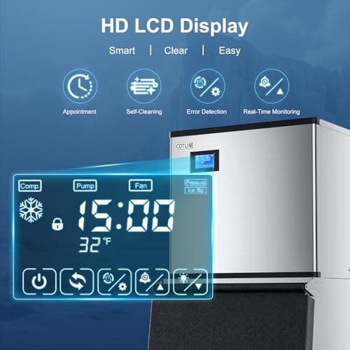 COTLIN Commercial Ice Maker, 550LBS/24H with 350LBS Storage, Commercial Ice Machine with Self-Cleaning, Ice Ready in 5–15 Min, Timing Function, Ice Thickness Adjustment, Stainless Steel, ETL Approval