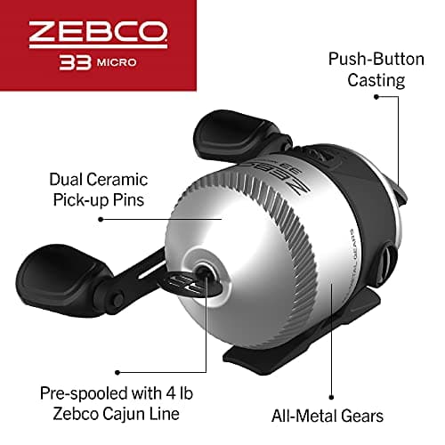 Zebco 33 Micro Spincast Reel and Fishing Rod Combo, 2-Piece Rod with Durable Fiberglass Fishing Pole, Quickset Anti-Reverse Fishing Reel with Bite Alert