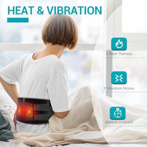 Comfytemp Cordless Heating Pad with Massager for Back Pain Relief, Portable Lower Back Massager Wearable, Birthday Gifts for Dad Mom Men Women Elderly, Rechargeable Period Cramps, 3 Heat Auto-Off, 58"