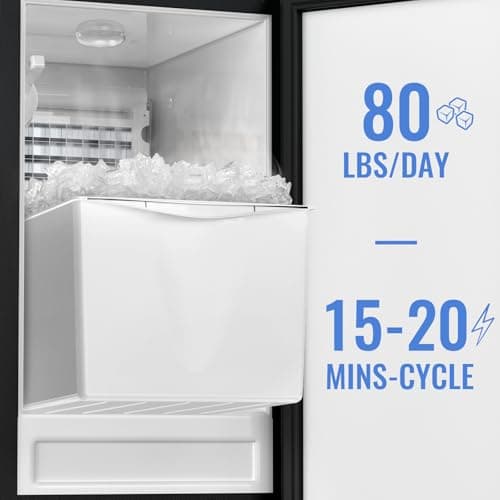 Commercial Under Counter Ice Maker Machine, 80 LBS/Day with 25 LBS Storage Bin, 15'' W Built-in & Freestanding Ice Maker, Auto-Cleaning, Ideal for Commercial Home Bar