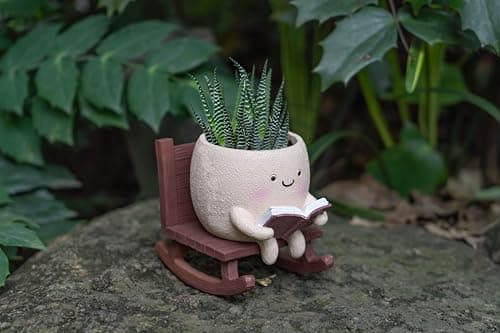 Rocking Chair Smiley Face Planter,Cute Plant Pots for Indoor Outdoor Plants,Succulent Pots with Drainage Hole,Unique Funny Flower Pot for Succulents,Plant Gifts for Mother's Day, Birthday, Christmas B0F59W5CR2