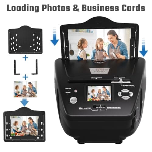 Photo and Slide Scanner with 2.4” LCD Screen, Convert Negatives & Slides 35mm/135 Film, Photo(3R,4R,5R), Business Card to 22MP JPEG Digital Photos, 4GB SD Card Included