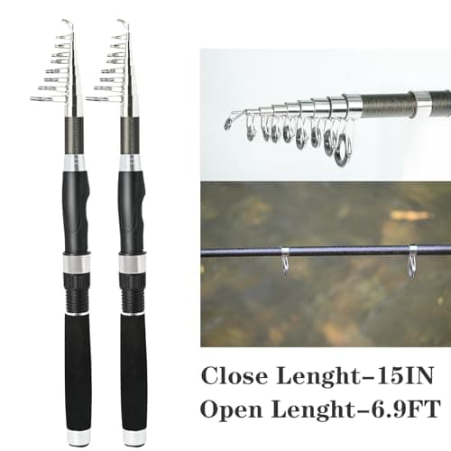 Fishing Pole Combo,2PCS 6.89ft Carbon Fiber Fishing Rods,Spinning Reels 170Pcs Worm Lure Kit Texas-Rigs-for-Bass Carrier Bag for Travel Freshwater