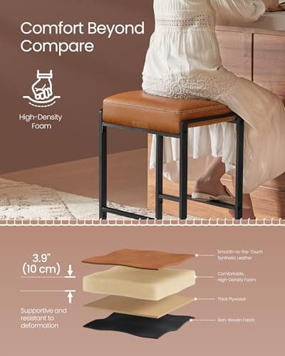 VASAGLE EKHO Collection - Bar Stools Set of 4, Counter Height Bar Stools, Synthetic Leather with Stitching, Mid-Century Modern Counter Stools, 26-Inch Tall, Kichen Home Bar Dining Room, Caramel Brown