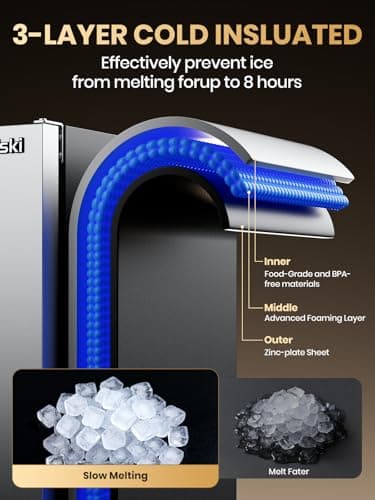 Coolski Commercial Nugget Ice Maker Machine, 100Lbs Daily Production, Under Counter Sonic Ice Machine with 20Lbs Dual Storage Bin, Pebble Pellet Ice Maker for Home, Office, Cafe, Gravity Drain