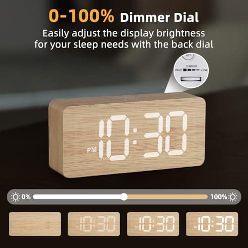 uscce Wooden Digital Alarm Clocks for Bedrooms: Dimmable Dual Alarm Clock with Large Numbers for Bedside Desk - Loud Alarm for Heavy Sleepers with Volume Control - Wood Decor & Gifts