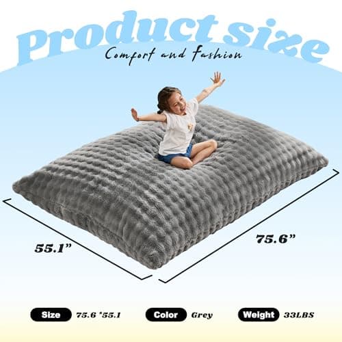 Hobestluk 3 in 1 Bean Bag Chair Giant Bean Bag Chairs for Adults with Bubble Cover Convertible Bean Bag Floor Cushion with Machine Washable Cover for Living Room (Bubble Grey)