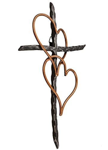 Old River Outdoors Entwined Hearts Decorative Metal Wall Cross - Joined Two Hearts, One Love Promises Kept