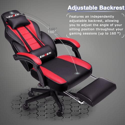 LEMBERI Big and Tall Gaming Chair 400lb Capacity, Heavy-Duty Office Chair with Reinforced Footrest, Wide Seat High Back PC Desk Chair with Linkage Armrests, Thickened Steel Frame, PU Leather, Red