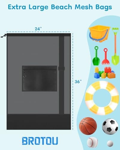 Large Mesh Beach Bag Drawstring Toys Bag, Swim Pool Toys Balls Storage Bags Gym backpack, Beach Toy Shells Organizer