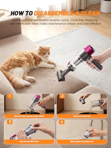 DRFLASH 6-in-1 Handheld Cordless Car Vacuum Cleaner, 16000PA Portable Mini Vacuum Cleaners with LED Light & Fast Type-C Charging, Multi-Nozzles for Home, Outdoor,Pets, Office Use