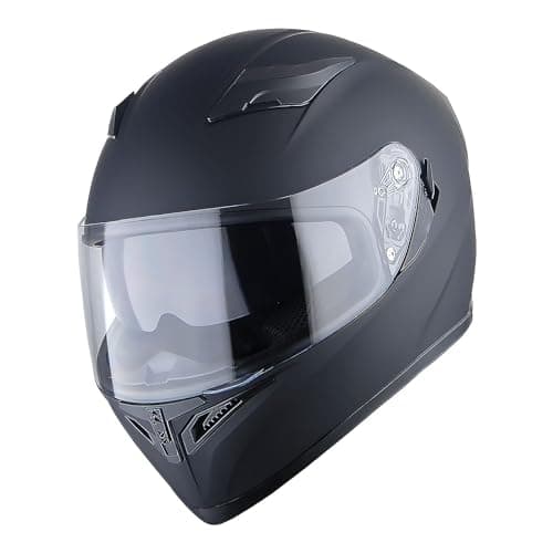 1Storm Motorcycle Street Bike Dual Visor/Sun Visor Full Face Helmet Mechanic with LED Tail Light: Matt Black
