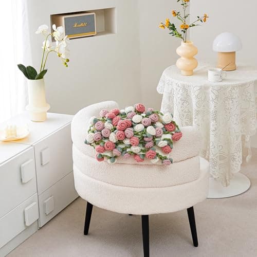 Crochet Flower Bouquet Throw Blanket, Handmade Knitted Blanket with Rose Flowers, Cute Romantic Gift for Her Girlfriend Mom Mother’s Day Valentine Wedding Anniversary Birthday, Pink and White B0FDK649NZ