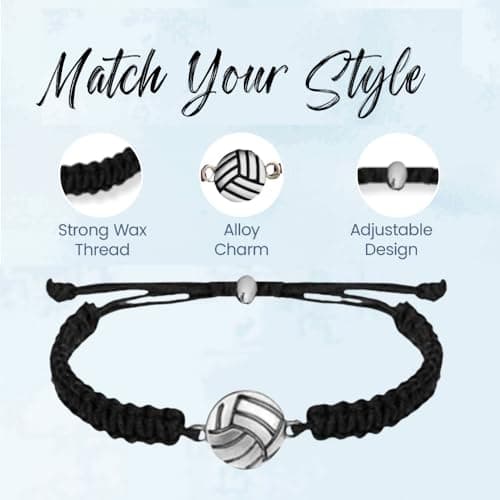 Sportybella Volleyball Charm Bracelet- Adjustable Bracelets with Volleyball Charm. Ideal Volleyball Gifts & Souvenir for Volleyball Players. Unisex Friendship Bracelet