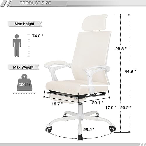 Qulomvs Mesh Ergonomic Office Chair with Footrest Home Office Desk Chair with Headrest and Backrest 90-135 Adjustable Computer Executive Desk Chair with Wheels 360 Swivel Task Chair