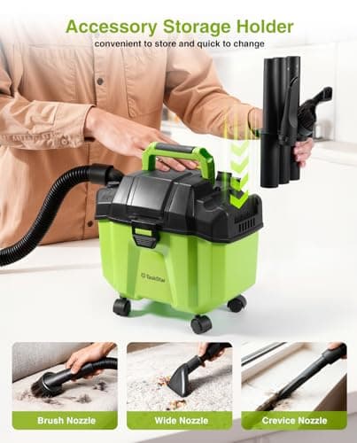 TaskStar Cordless Shop Vac, 2.6 Gal 2x4.0Ah Battery Powered Shop Vac, 3-in-1 Cordless Shop Vacuum Wet and Dry with Strap, 4 Wheels, Accessory Storage Holder, Ideal for Garage, Car, Workshop