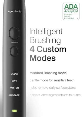 Aquasonic Black Series Ultra Whitening Toothbrush – ADA Accepted Electric Toothbrush- 8 Brush Heads & Travel Case – 40,000 VPM Electric Motor & Wireless Charging - 4 Modes w Smart Timer B072YVWBXH