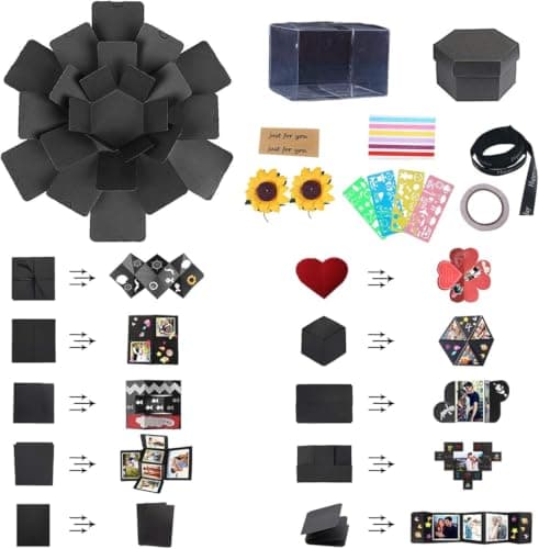 RECUTMS Explosion Box DIY Scrapbooking Set Handmade Photo Album Mothers Day Gifts,Gift Box with 6 Faces for Christmas Gift Wedding Memory Book (6 Sides)