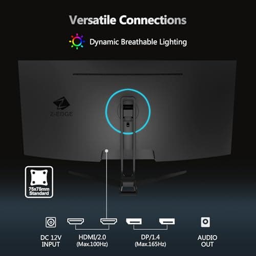 Z-Edge 34" Curved Gaming Monitor, WQHD 1440P 165Hz 144Hz PC Monitor, MPRT 1ms, 21:9 Aspect Ratio, 1500R, 16.7M Colors, 3000:1 Contrast, UG34 Frameless Bezel, 2X DP 1.4 Ports and 2X HDMI 2.0 Port