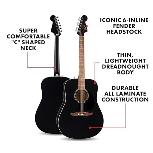 Fender California Debut Redondo Series Acoustic Guitar, Beginner Guitar, 2-Year Warranty, Black