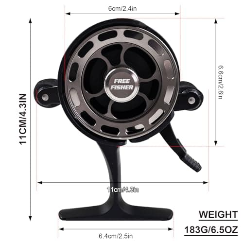FREE FISHER Ice Fishing Reels 3.2:1 Gear Ratio Ultra Smooth 3+1Ball Bearings Strength CNC-machined Aluminum Inline Ice Fishing Reel with Left/Right Hand Retrieve